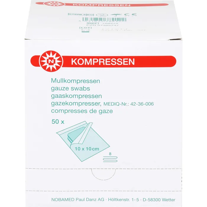 Bild von Mullkompressen 10 X 10 cm 8-Fach Steril 50 X 2 Kompressen - Zur Wundbehandlung