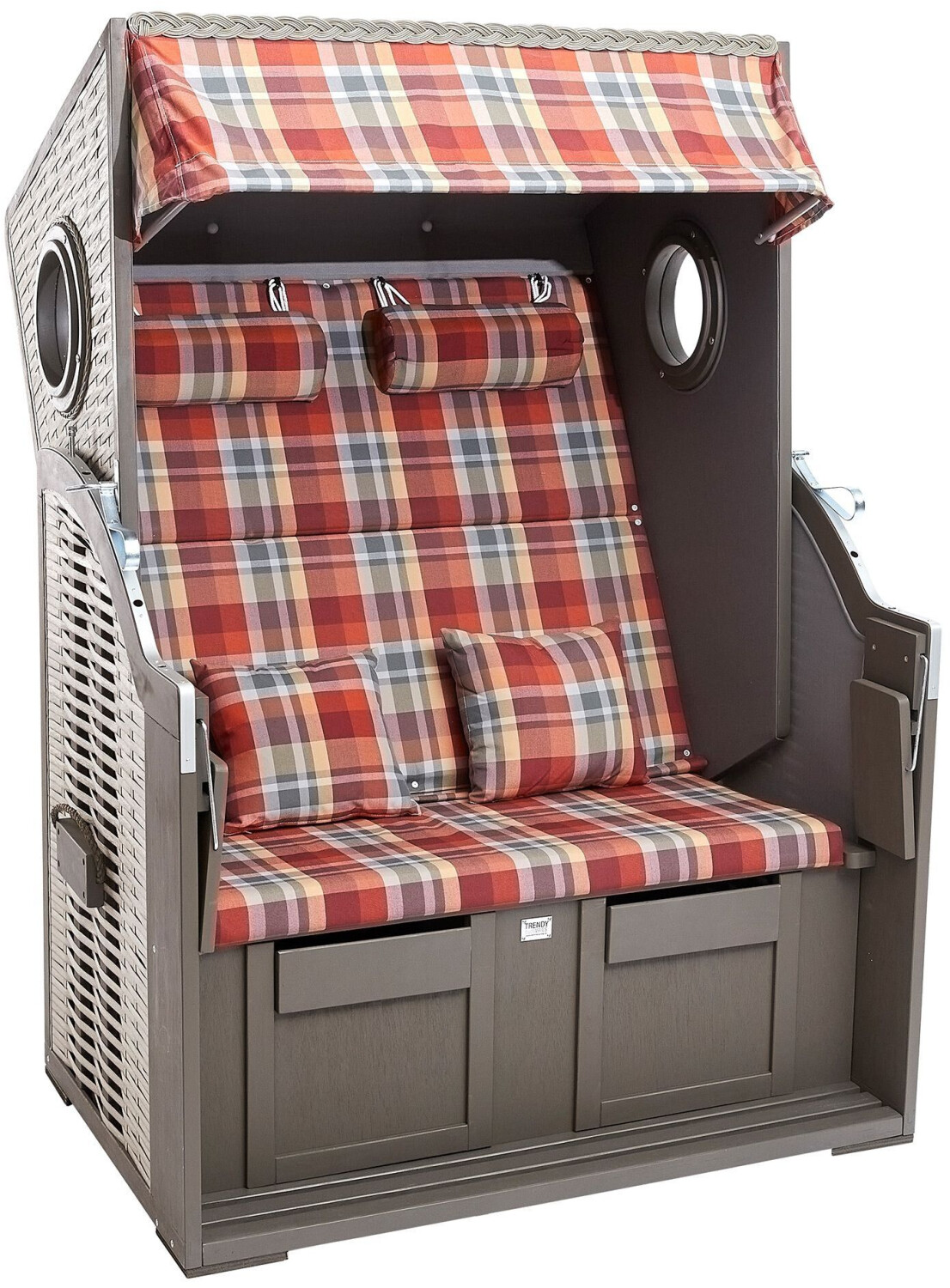 Bild von deVries Strandkorb Twin View PE Nature Grey des. 429 inkl. Holz - Bullaugen und 2X klppbare Bistrotische