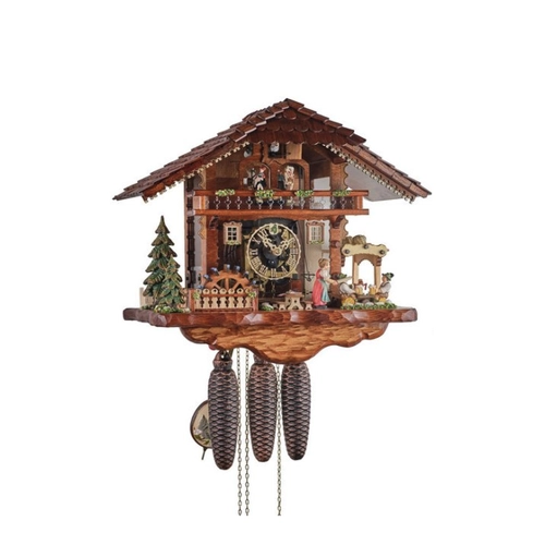 Bild von Hönes Kuckucksuhr Schwarzwaldhaus mit beweglichen Biertrinkern und Mühlrad