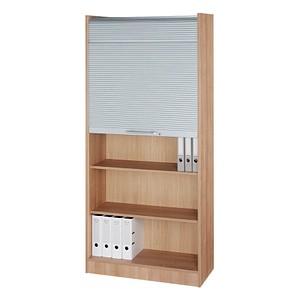 Bild von HAMMERBACHER Prokura Rollladenschrank nussbaum, silber 4 Fachböden 90,0 x 40,0 x 200,4 cm