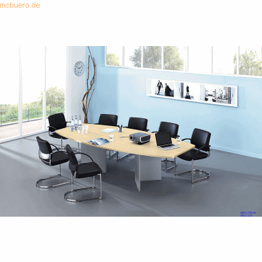 Bild von HAMMERBACHER Konferenztisch Chicago, B 280cm, Tonnenform, bis 10 Personen, mit Holzgestell / Kabeldose