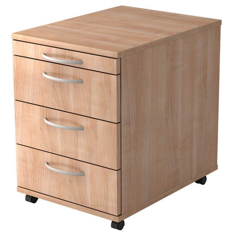 Bild von HAMMERBACHER Container Rollcontainer 58cm 3 Schübe Bogengriff Nussbaum