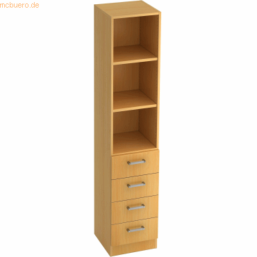 Bild von HAMMERBACHER Aktenregal Regal 5 OH 40,6x42x200,4cm 4 Schübe Sockelblende Griff CE Buche/Buche