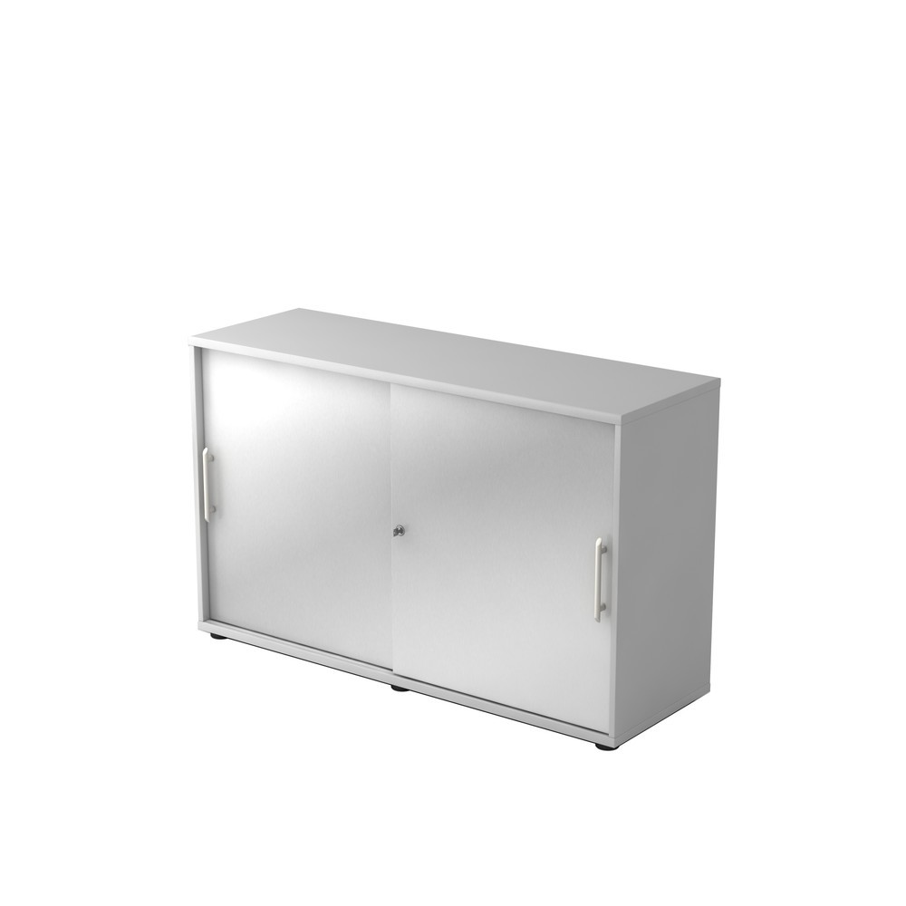 Bild von HAMMERBACHER Aktenschrank Schiebetürschrank Derie 9 2 OH BxTxH 120x40x74,8cm Griff RE Grau/Silb.
