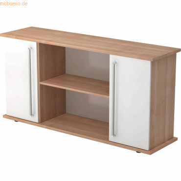 Bild von HAMMERBACHER Aktenschrank Sideboard SB 2OH 2 Türen BxTxH 166,1x44,8x84cm Griff CE Nussbaum/Weiß.