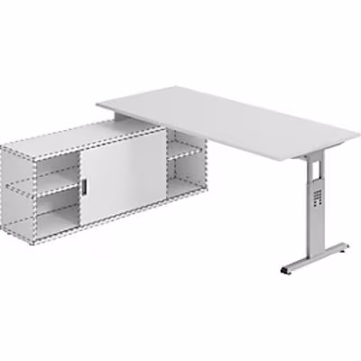 Bild von HAMMERBACHER Schreibtisch Anbauschreibtisch T-Fuß 180x80cm grau/silber
