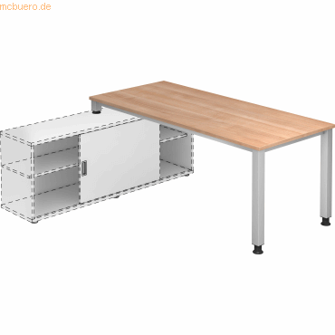 Bild von Schreibtisch Anbauschreibtisch 4-Fuß eckig 180x80cm Nussbaum/Silber