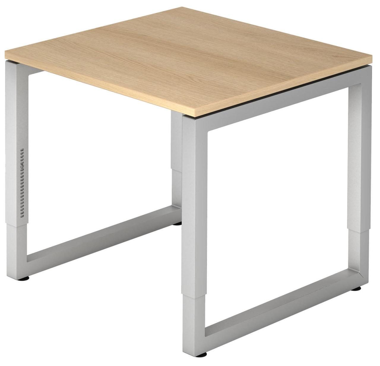 Bild von Hammerbacher R Serie Höhenverstellbar Schreibtisch Rechteckig Eiche Holz Silber Wangen-Fuß 800 x 650 mm