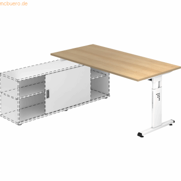 Bild von HAMMERBACHER Schreibtisch Anbauschreibtisch T-Fuß 160x80cm Eiche/Weiß