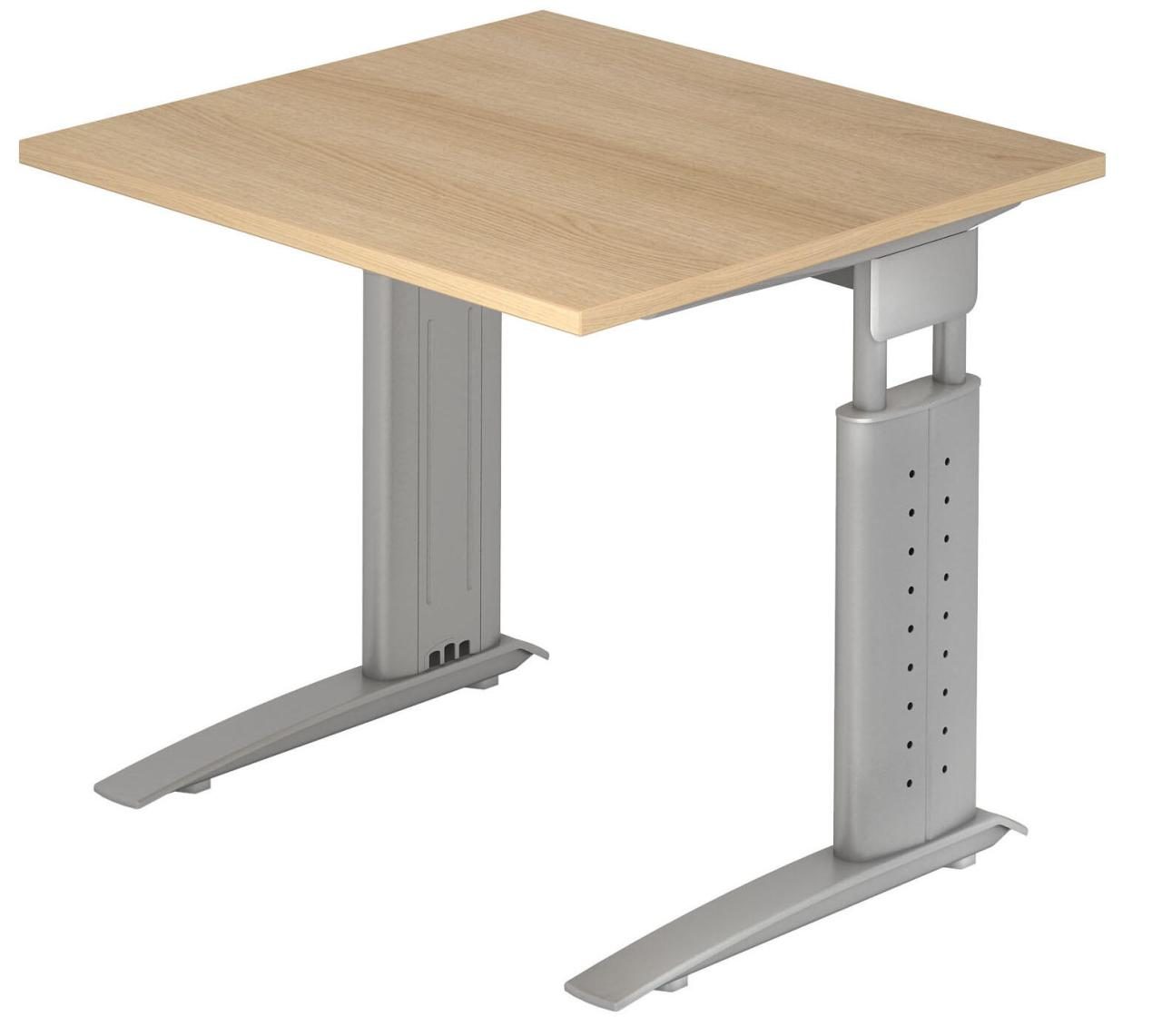 Bild von Hammerbacher Höhenverstellbar Schreibtisch Eiche Holz, Metall Silber C-Fuß 1.600 x 800 x 680 mm