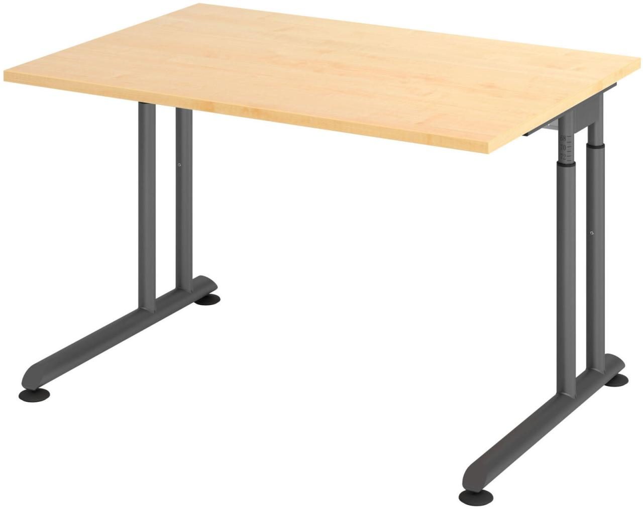 Bild von Schreibtisch Breno, manuelle Höheneinstellung, horizontaler Kabelkanal, B 1200 x T 800 x H 680-820 mm, Spanplatte & Stahl, Ahorn/Graphit