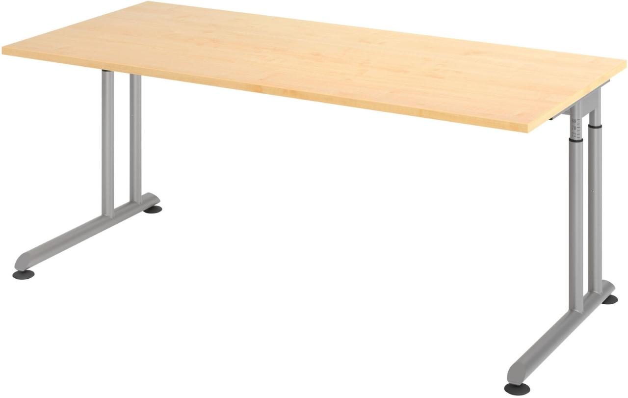 Bild von Schreibtisch Breno, manuelle Höheneinstellung, horizontaler Kabelkanal, B 1800 x T 800 x H 680-820 mm, Spanplatte & Stahl, Ahorn/Silber
