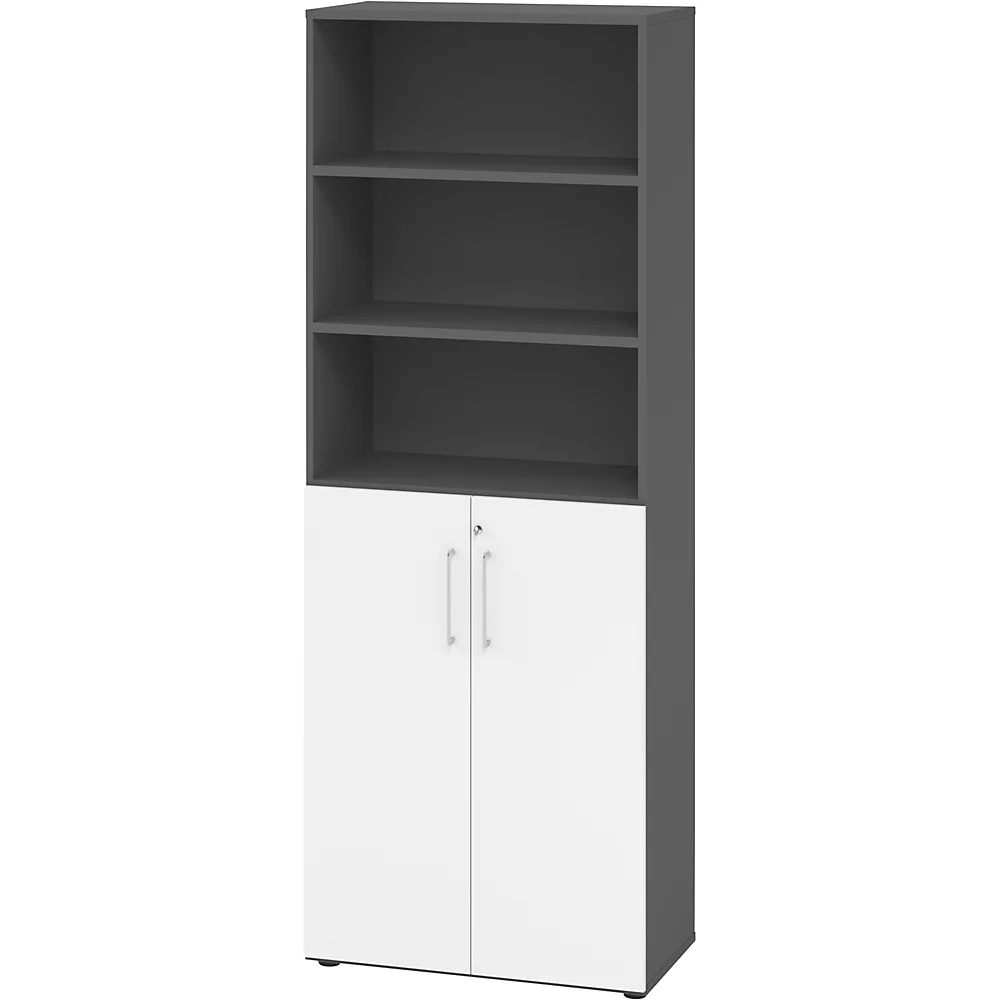 Bild von HAMMERBACHER Aktenschrank Schrank 6OH /3OH Türen BxTxH 80x42x215,6cm Griff BS Graphit/Weiß.