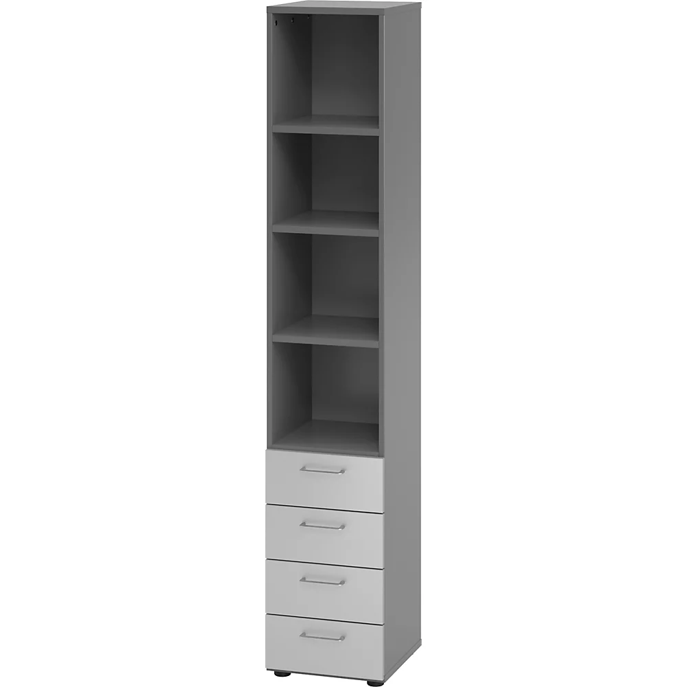 Bild von mcbuero.de Regal 6OH 40x42x74,8cm 4 Schübe Griff BS Graphit/Silber