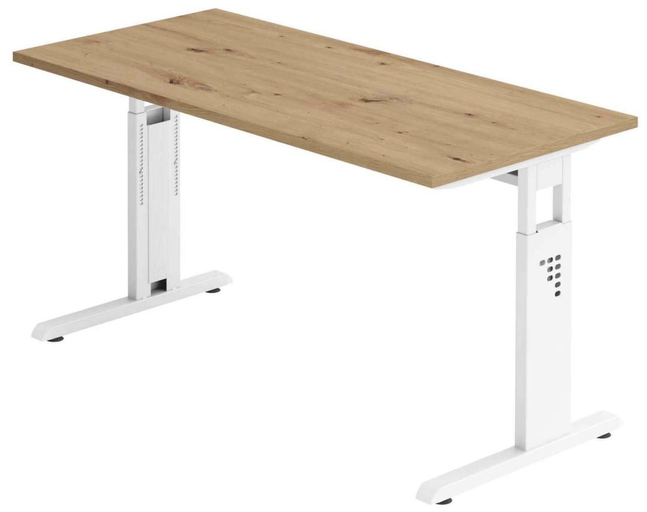 Bild von HAMMERBACHER Schreibtisch Home Office, höhenverstellbar bis 85 cm, weißes Gestell