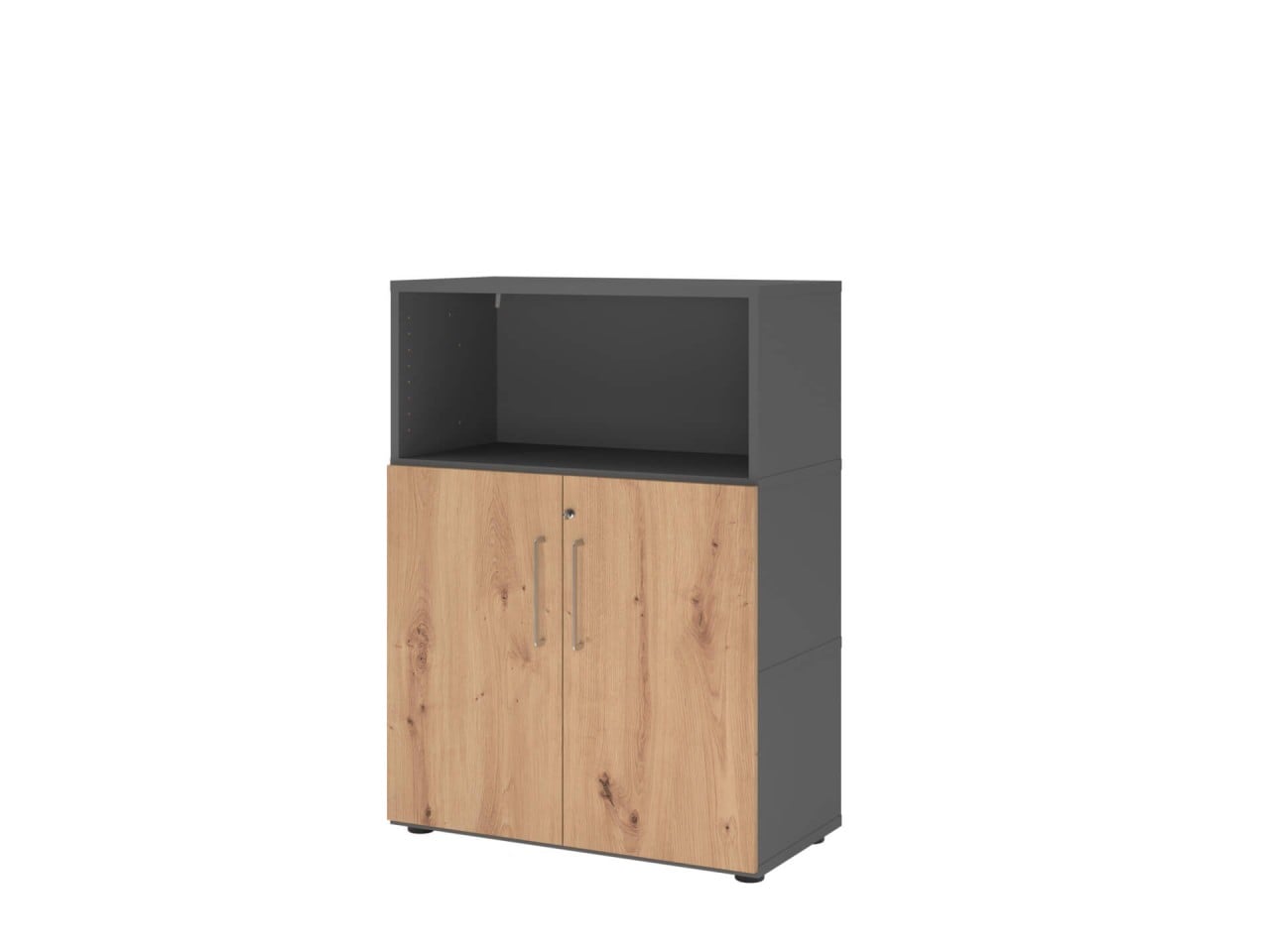Bild von HAMMERBACHER Regalschrank FlexWall, VFW38T2RG/W/E/BS weiß, eiche 80,0 x 40,0 x 109,8 cm