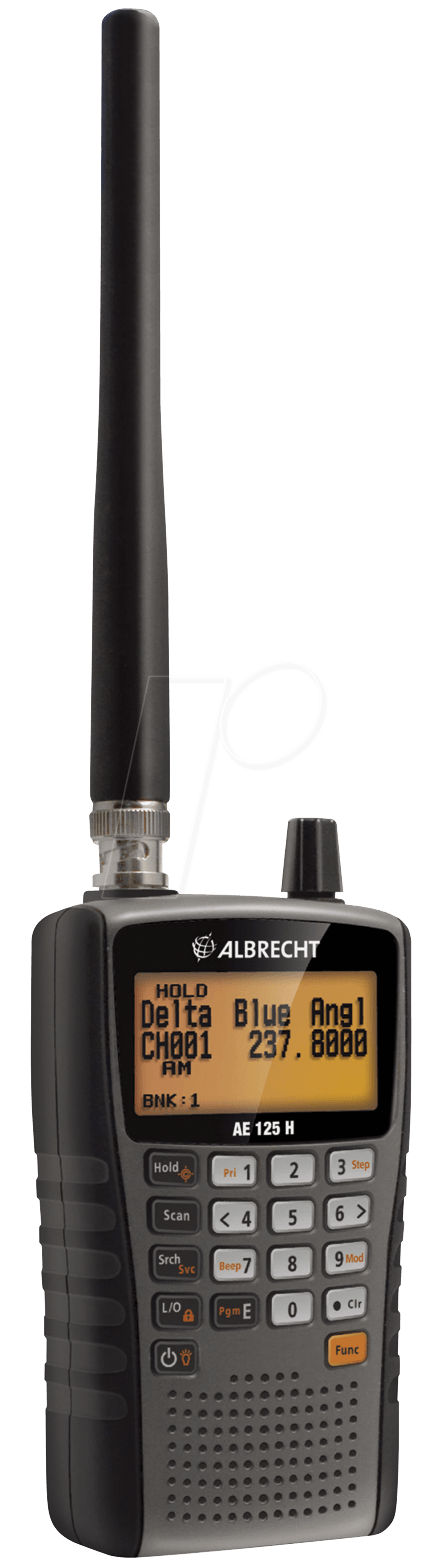 Bild von Albrecht AE 125 H Handscanner 27125, 7 vorprogrammierte Frequenzbänder, FM, AM, PMR446, Flugfunk, Marinefunk, Kopfhöreranschluss, schwarz