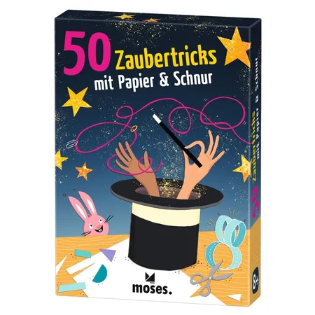 Bild von moses. 50 Zaubertricks mit Papier & Schnur – Geniale Beschäftigung für Kinder ab 8 Jahren, Zauberkasten-Ersatz mit 50 kinderleichten bis anspruchsvolleren Magier Ideen für eine Zaubershow