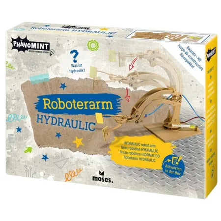 Bild von moses. 30328 PhänoMINT Roboterarm Hydraulic – Experimentierspielzeug für Kinder, Modellbausatz mit hydraulischem Greifarm, Zum selber Bauen für kleine Forscher, Holz, Mittel