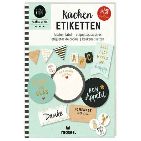 Bild von moses. Küchenetiketten, cook & STYLE Etikettensammlung mit über 640 Aufklebern in unterschiedlichen Größen und Formen, Tiefkühlfach geeignet, Leicht ablösbar, 80669, Mit Goldfolienveredelung
