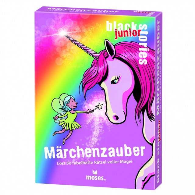Bild von moses 90096 Black Stories junior Märchenzauber-50 fabelhafte Märchen voller Magie Rätsel Kartenspiel mit Spielvariante und Punktechips, Rätselspiel für Kinder ab 8 Jahren, Yellow