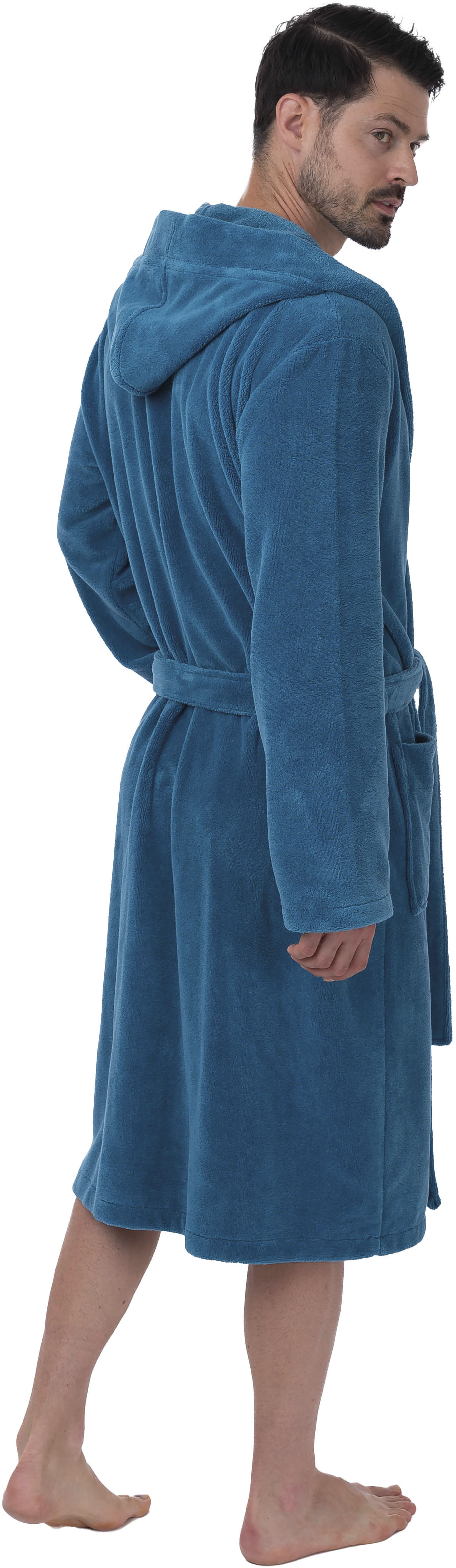 Bild von Wewo fashion Herrenbademantel 1106, ideal für Sauna & Spa, Hotelbademantel, Morgenmantel, Langform, Velours, Kapuze, Gürtel, kuschelig leicht