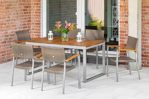 Bild von MERXX Gartenmöbelset »Silano«, 4 Sitzplätze, Aluminium/Kunststoff/Akazienholz - beige
