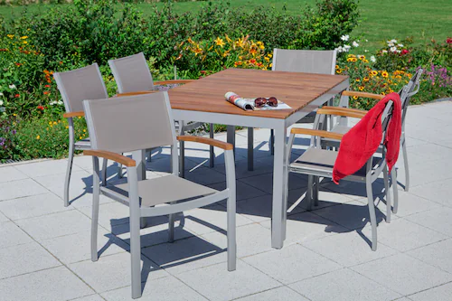 Bild von MERXX Gartenmöbel »Naxos«, 6 Sitzplätze, Aluminium/Textil/Akazienholz - grau