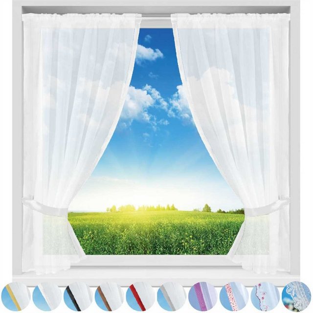 Bild von Arsvita Vorhang, Stangendurchzug, transparent, Gardinenset (2 Schlaufenschals, 2 Raffhalter) 140cm x 120cm, Voile