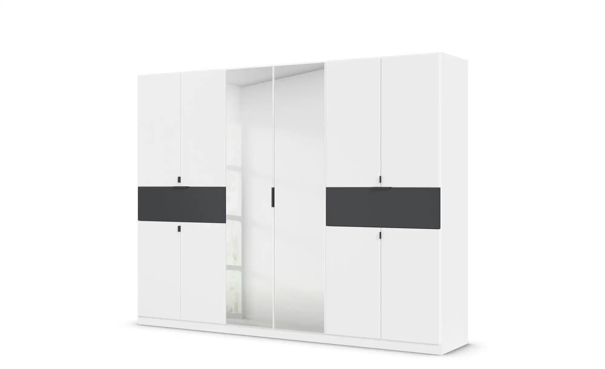 Bild von Rauch Möbel Ticao, Drehtürenschrank, Kleiderschrank, Kleiderschränke, Garderobe, Schrank mit Stauraum, 10-türig, 2 Spiegeltüren, 2 Schubkästen, Farbe Alpinweiß-Grau-metallic, 271x210x54cm