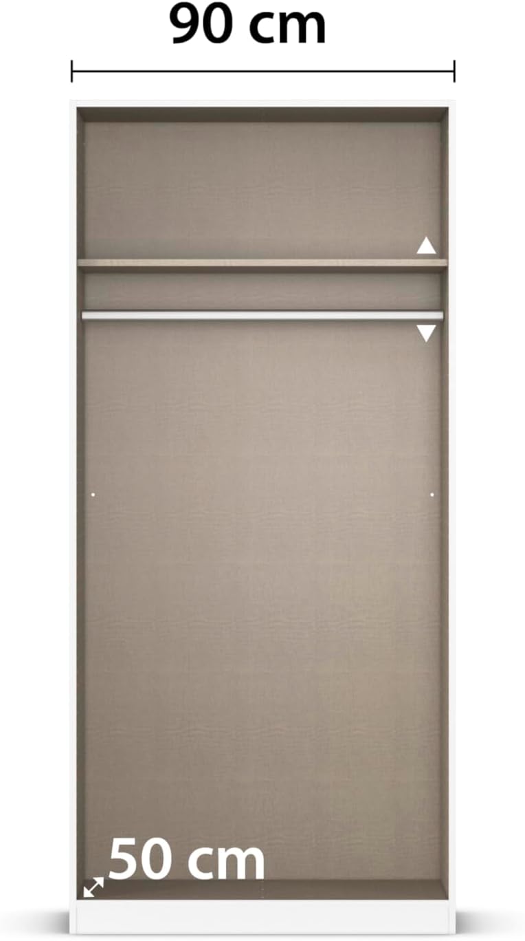 Bild von Rauch Möbel Reflect, Drehtürenschrank, Kleiderschrank, Schrank mit Spiegel, Garderobe, 2-türig, 2 Spiegeltüren, mit weiterem Zubehör, Farbe Grau metallic, Schwarz, 91x197x54cm