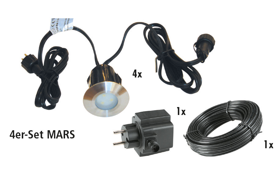 Bild von Komplettset Einbauleuchte MARS - 4er Set = 4 x Mars + Kabel 10 m + Trafo