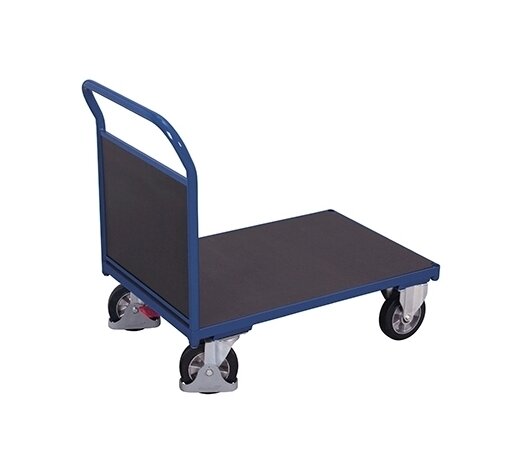 Bild von Stirnwandwagen, Stahl/Siebdruckplatte, Enzianblau/Dunkelbraun, L 1625 x B 800 mm, Vollgummi-Rollen mit EasySTOP, bis 1000 kg