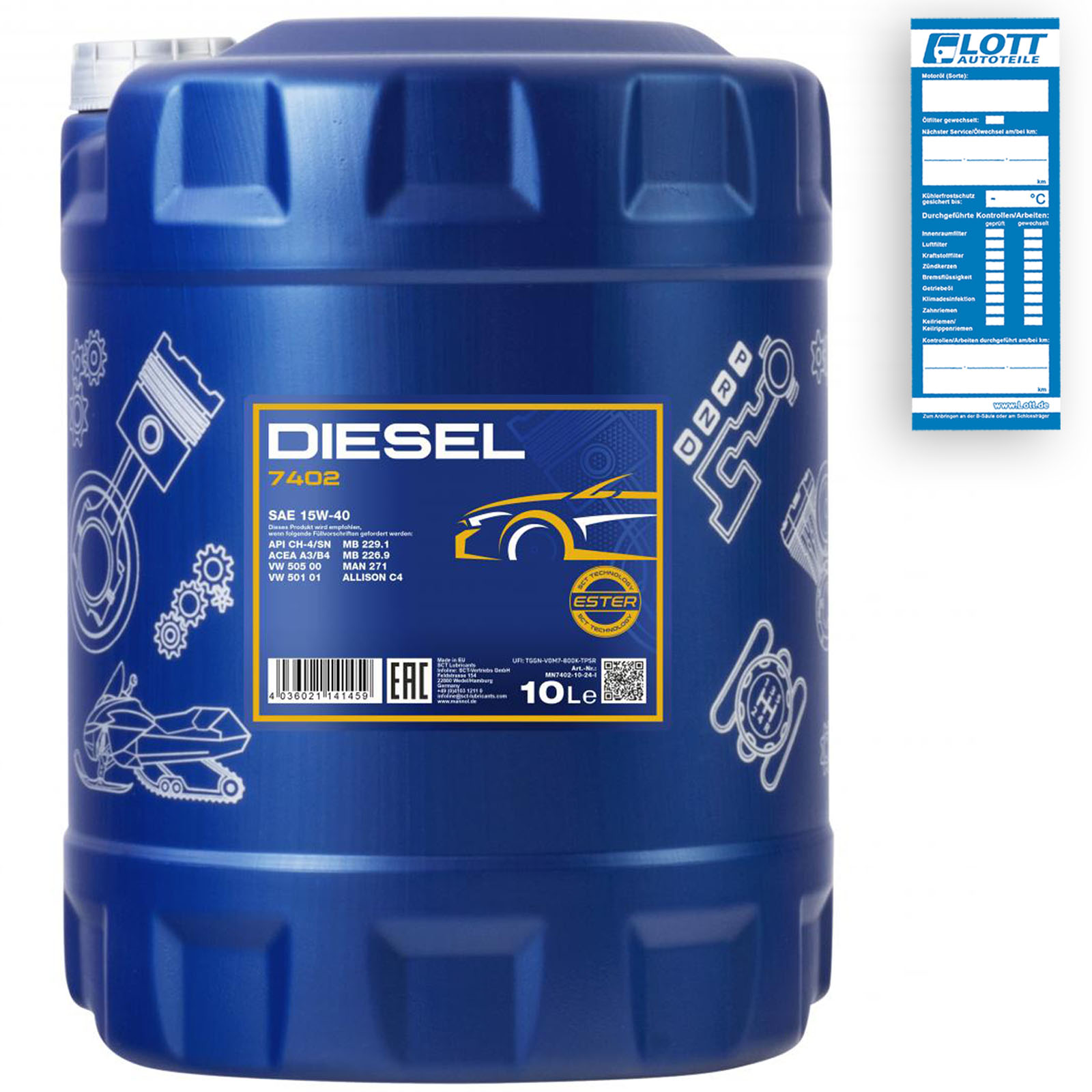 Bild von Mannol Diesel 15W-40 10l Motoröl MN7402-10 VOLKSWAGEN: TRANSPORTER 3 Bus, Passat B5 Estate, Golf 4, AUDI: 80 B4 Avant, A8 D3, A6 C6 Avant