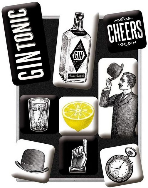 Bild von Nostalgic-Art Retro Kühlschrank-Magnete, 9 Stück, Gin Tonic – Geschenk-Idee als Bar-Zubehör, Magnetset für Magnettafel, Vintage Design
