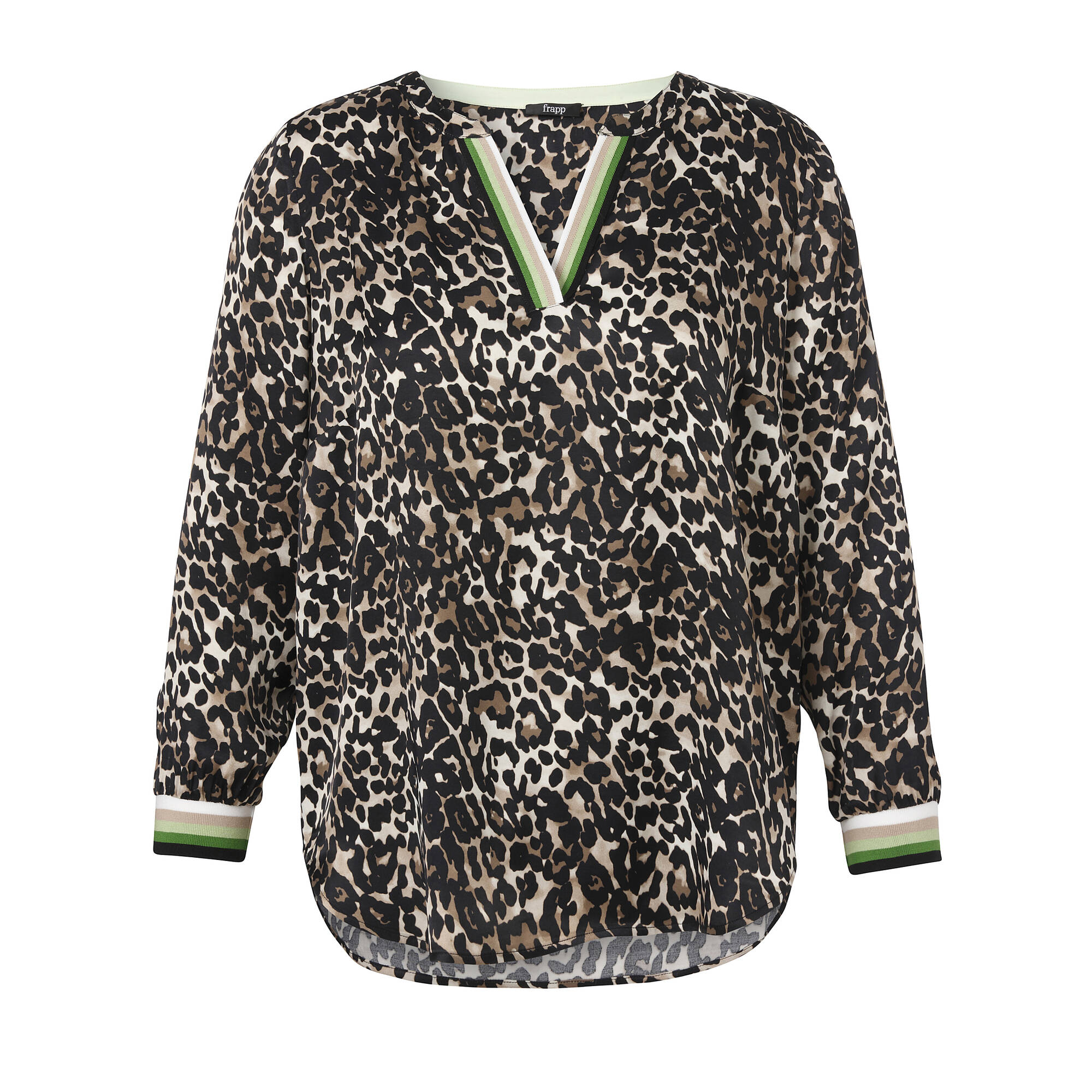 Bild von Modern Animal Print Viskosebluse mit farbigen Rippbündchen