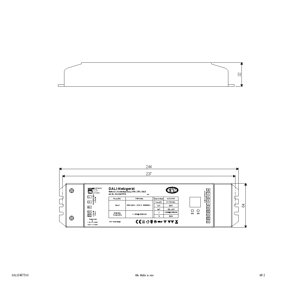 Bild von EVN Lichttechnik DALI Dimmer-Empfänger inkl.Netzgerät DALD24075VS