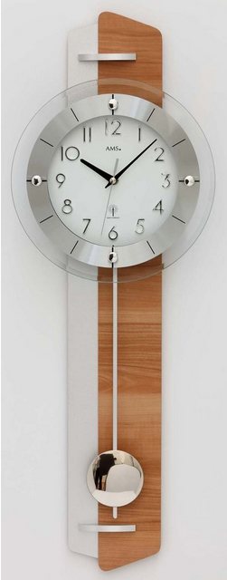 Bild von Funk-Pendelwanduhr AMS "5271", braun (braun, silberfarben), Wanduhren, B/H/L: 5cm x 70cm x 25cm, Quarzuhr,Holzgehäuse,Esszimmer,Wohnzimmer
