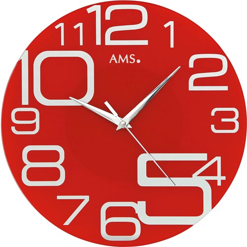 Bild von Wanduhr AMS "W9462", rot, Wanduhren, Ø 40cm, Quarzuhr,Glas,Wohnzimmer,Esszimmer,Küche,Arbeitszimmer,Büro, Flur
