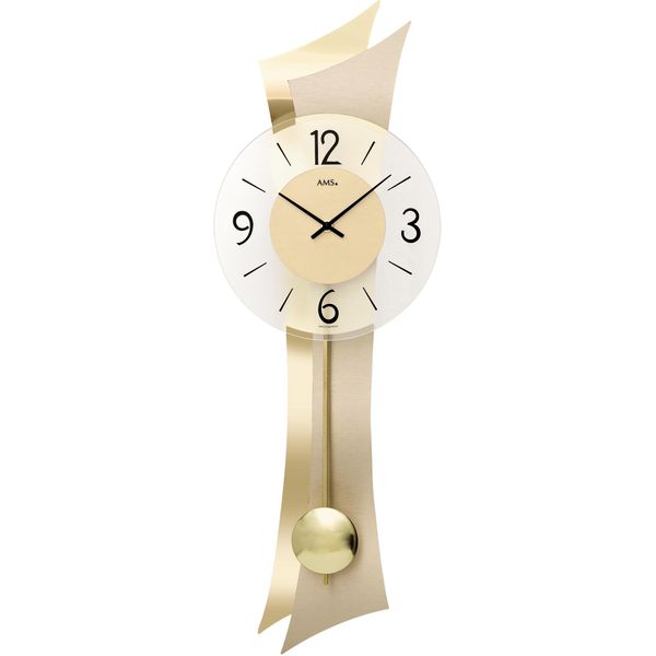 Bild von Pendelwanduhr AMS "W7427", grau (messingfarben), Wanduhren, B/H/L: 23cm x 8cm x 70cm, Quarzuhr, Holz-/Messinggehäuse,Esszimmer,Wohnzimmer,Made in Germany