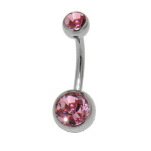 Bild von 316L Chirurgenstahl Bauchnabel Piercing Banane Stecker doppelt juwelliert 1,6 x 8mm, light rose