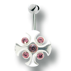 Bild von Bauchnabel Piercing mit 925 Silber Kreuz Motiv 70, light siam, 1.6x10mm