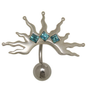 Bild von Bauchnabel Piercing, 316L Chirurgenstahlbanane, Fantasie-Motiv aus 925, Kugel 8mm, mit hellblauen Kristallen