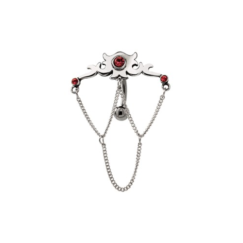 Bild von Bauchnabel Piercing im keltischen Design mit Silberketten und roten Kristallen