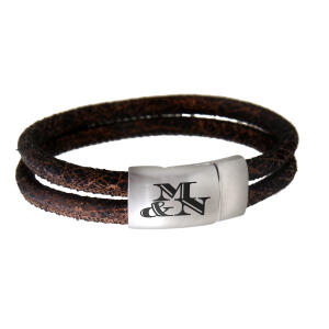 Bild von Doppel-Echtlederarmband aus Nappaleder bronzefarbig mit Edelstahl Magnetverschluss 23cm und individueller Gravur