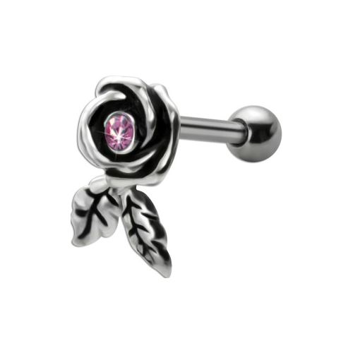 Bild von TIP Ohrpiercing mit 925 Silber Rosen und einem rosa Kristallstein