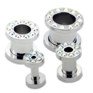 Bild von 316L Flesh Tunnel aus Chirurgenstahl mit Kristallenl 2.5mm, ab clear