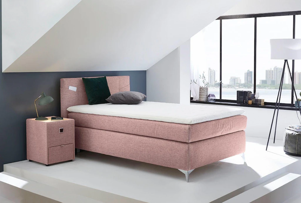 Bild von Jockenhöfer Gruppe Boxspringbett "Nora erhältlich in den Größen 100,120 & 140cm", mit Topper und höhenvariablem Kopfteil