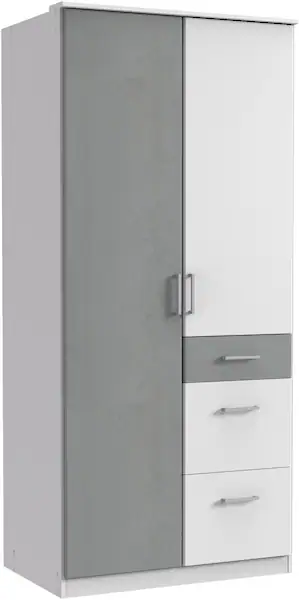 Bild von Wimex Kleiderschrank/ Drehtürenschrank Click, 2 Türen, 3 Schubladen, (B/H/T) 90 x 199 x 58 cm, Weiß/ Absetzung Lichtgrau