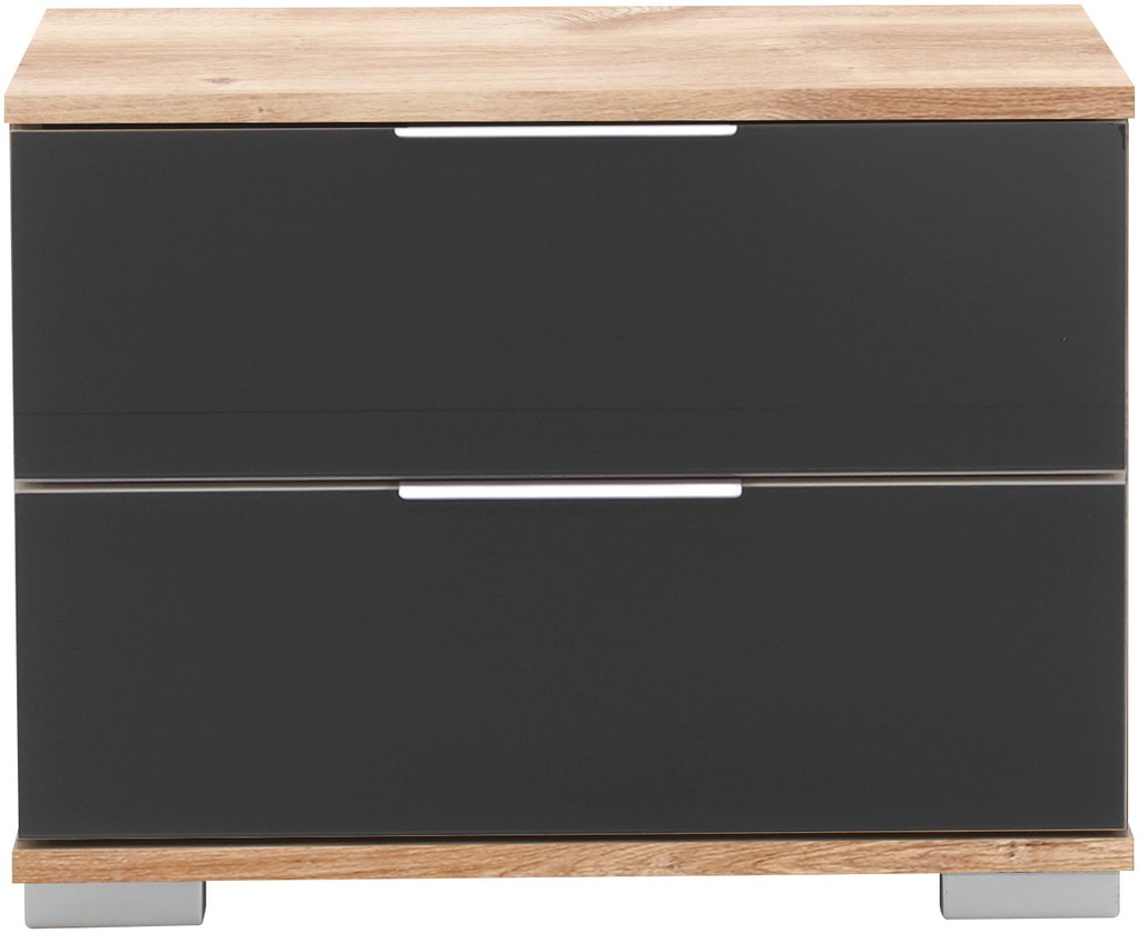 Bild von Wimex Nachtkommode in Plankeneiche mit 2 Schubladen und Absetzungen in GLAS GREY (BxHxT: 52x40x38 cm)